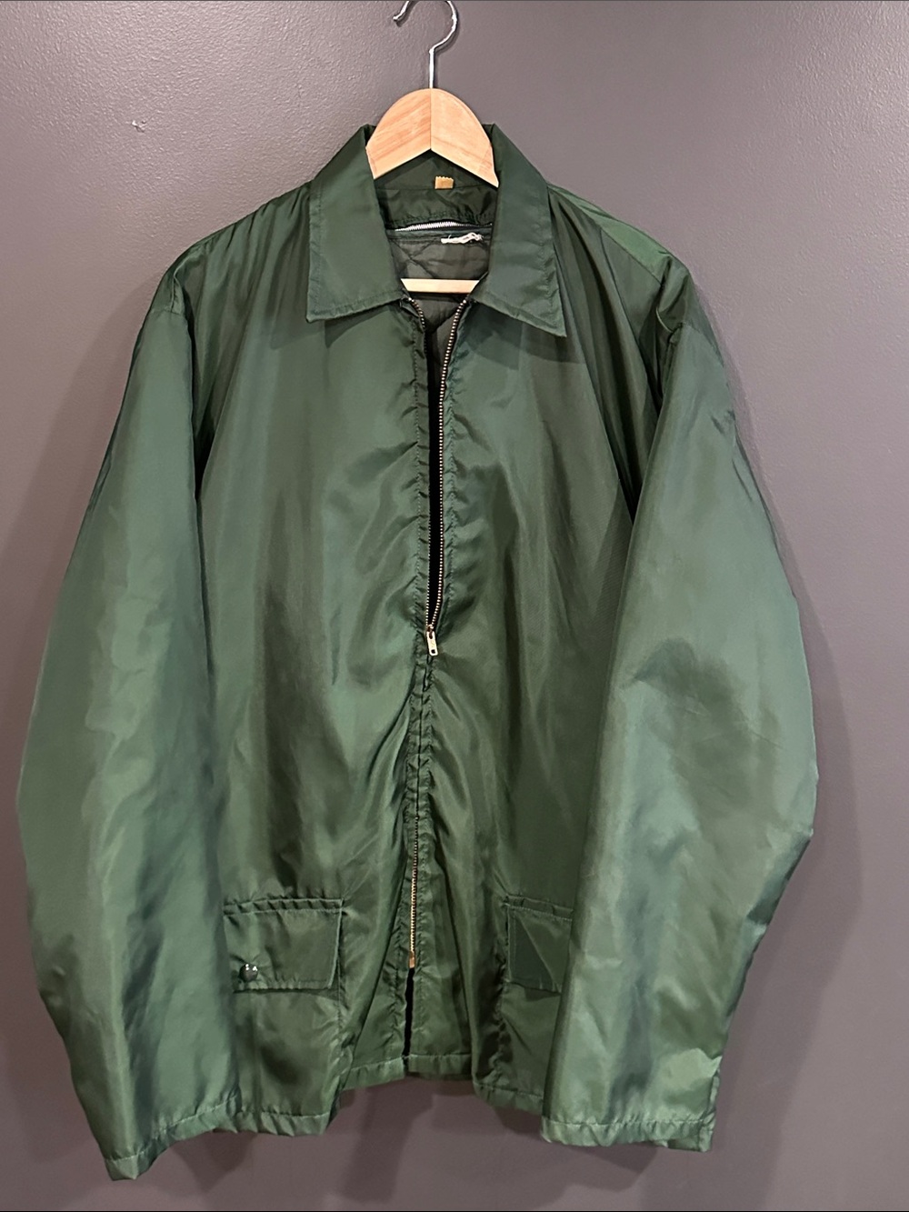 Men's 70s Champion Lightweight Dark Green Zip-Up Coaches Jacket XL
